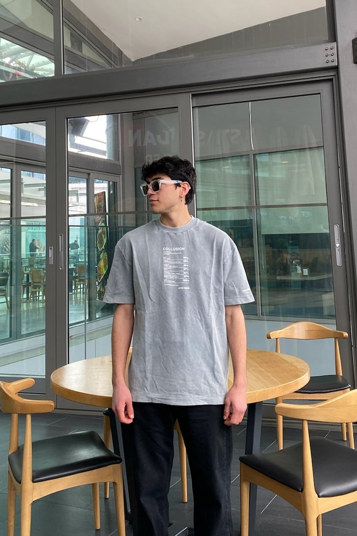 Chest Text Printed Oversize Washed Tee