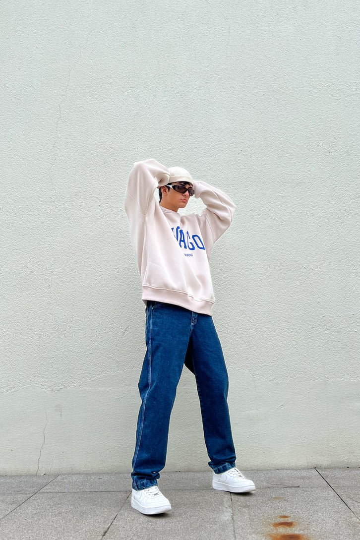 Chicago Baskılı Taş Rengi Sweatshirt