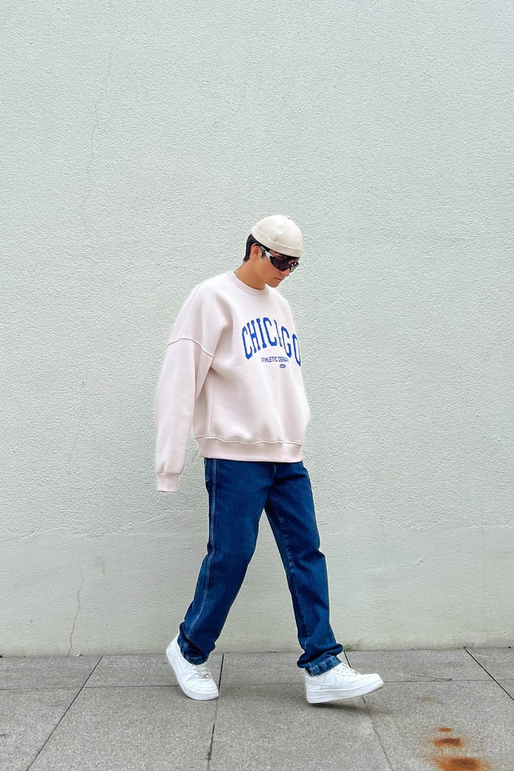 Chicago Baskılı Taş Rengi Sweatshirt