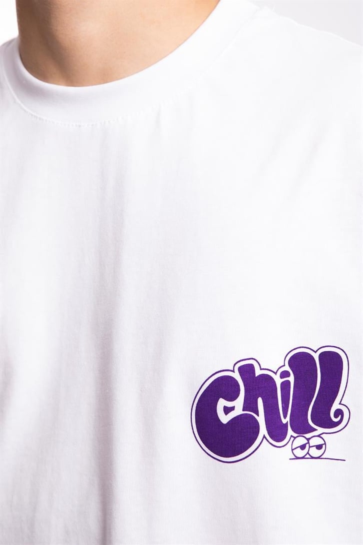 Chill Baskılı Beyaz Oversize Tişört