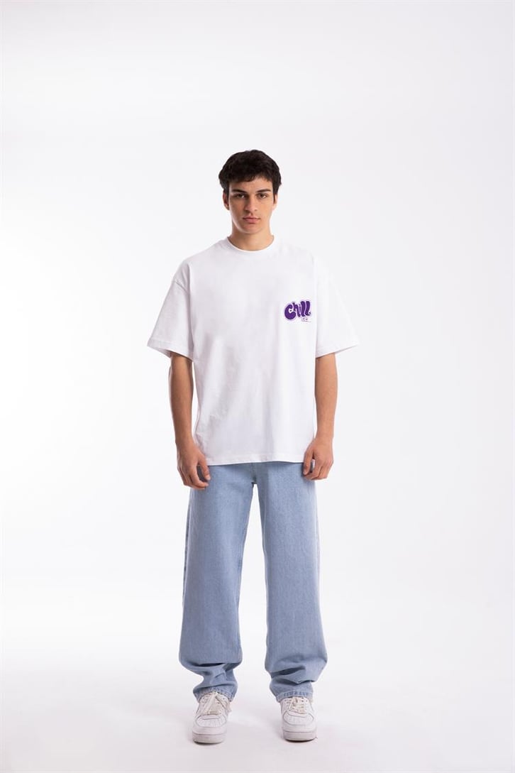Chill Baskılı Beyaz Oversize Tişört