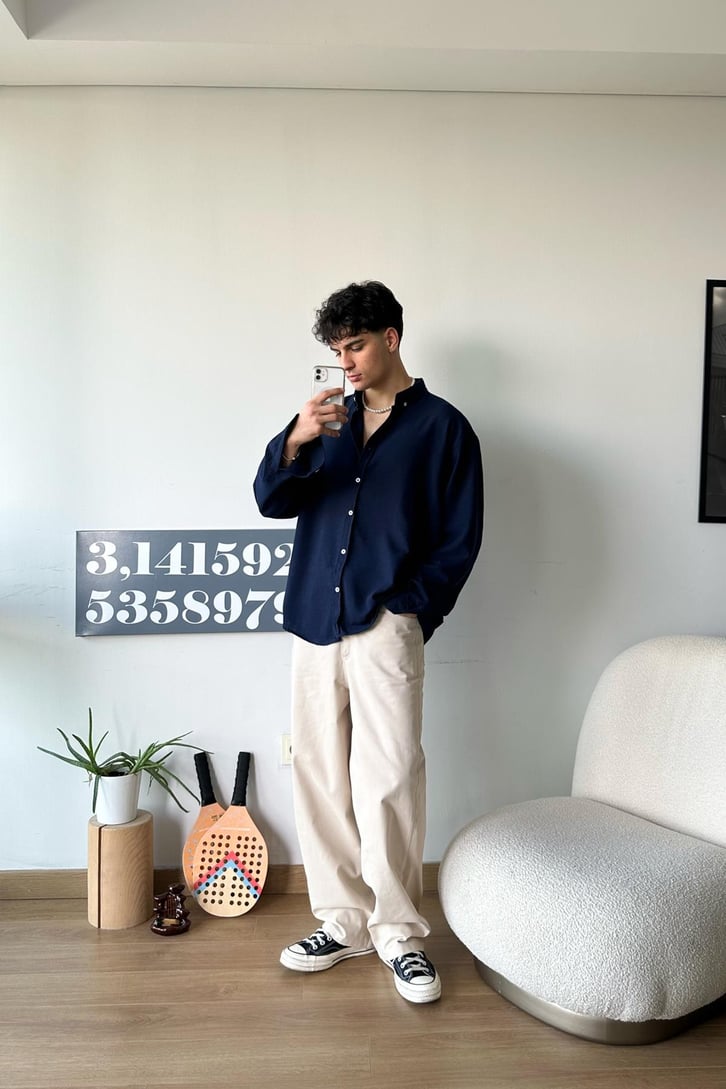 Chill Cozy Relax Fit Lacivert Gömlek