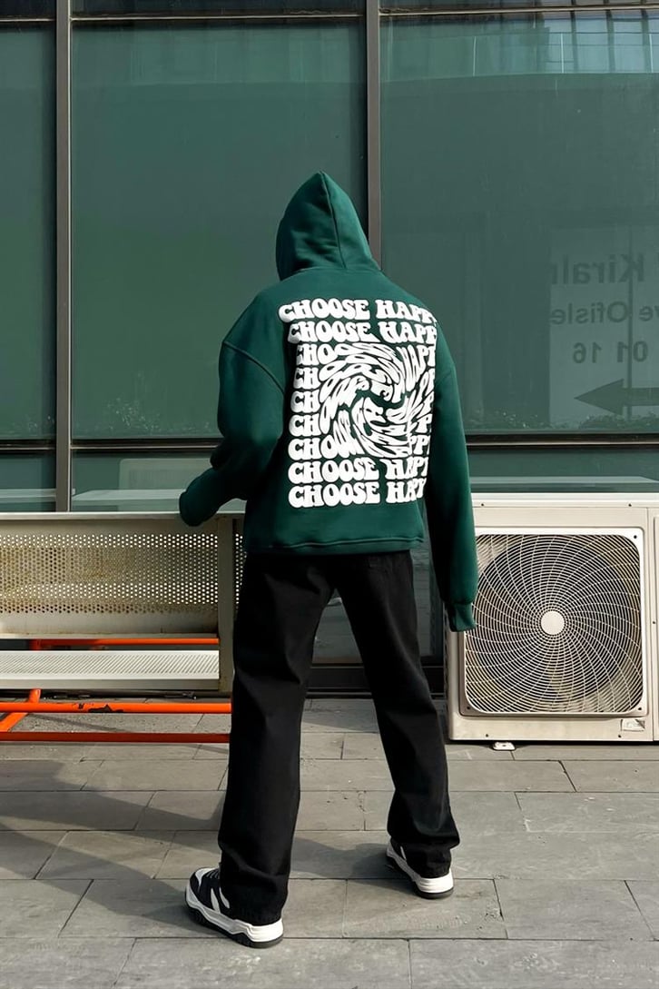 Choose Sırt Baskılı Yeşil Oversize Hoodie