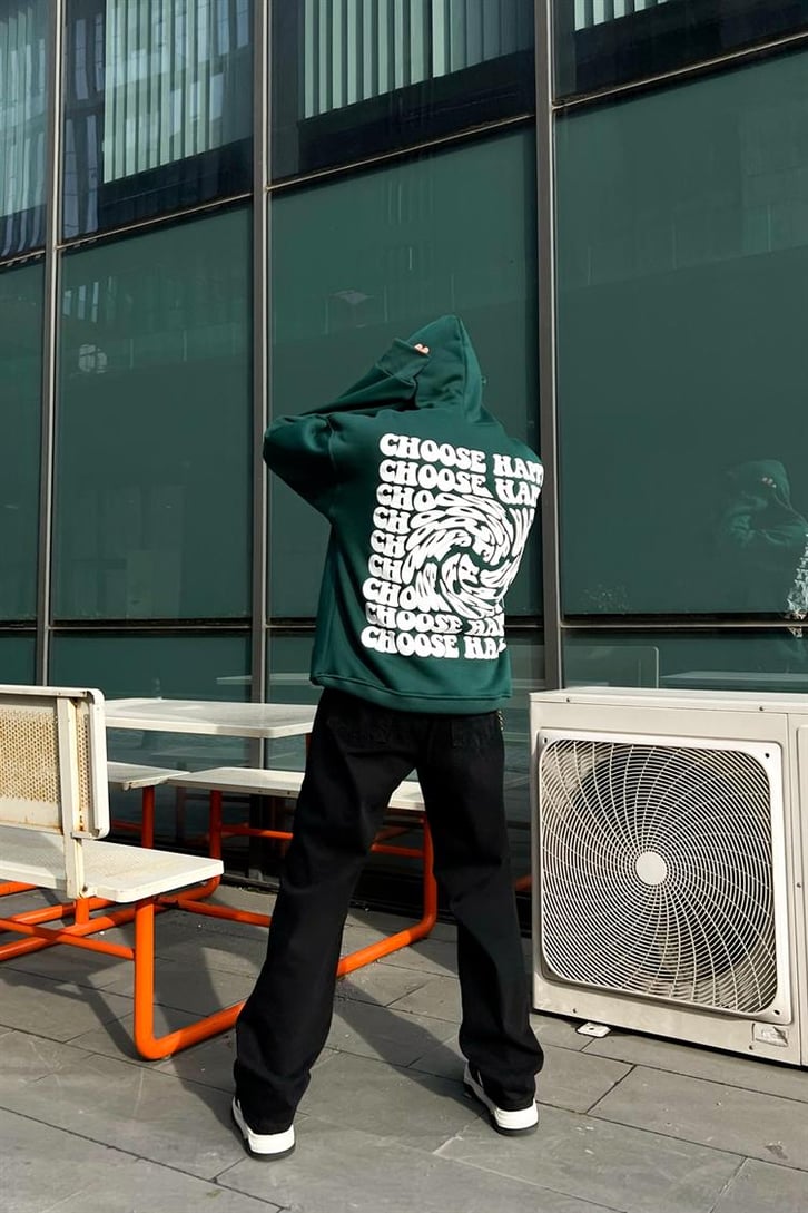 Choose Sırt Baskılı Yeşil Oversize Hoodie
