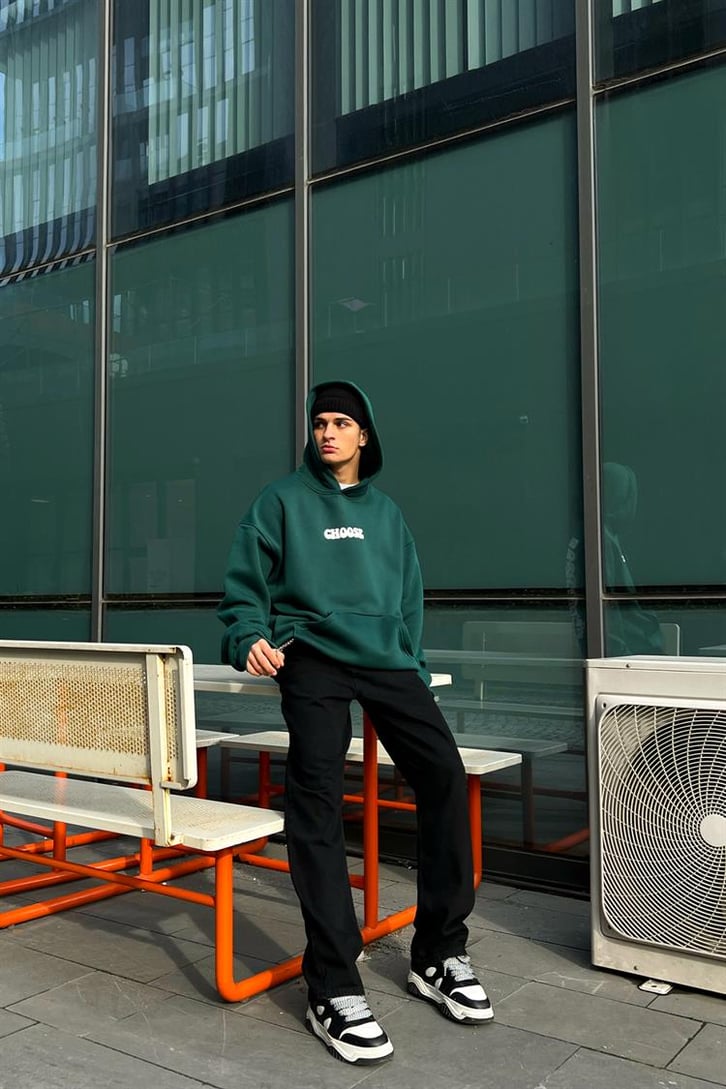 Choose Sırt Baskılı Yeşil Oversize Hoodie
