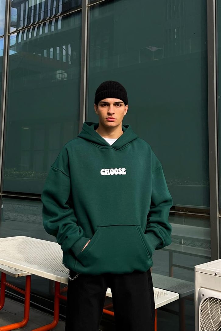 Choose Sırt Baskılı Yeşil Oversize Hoodie