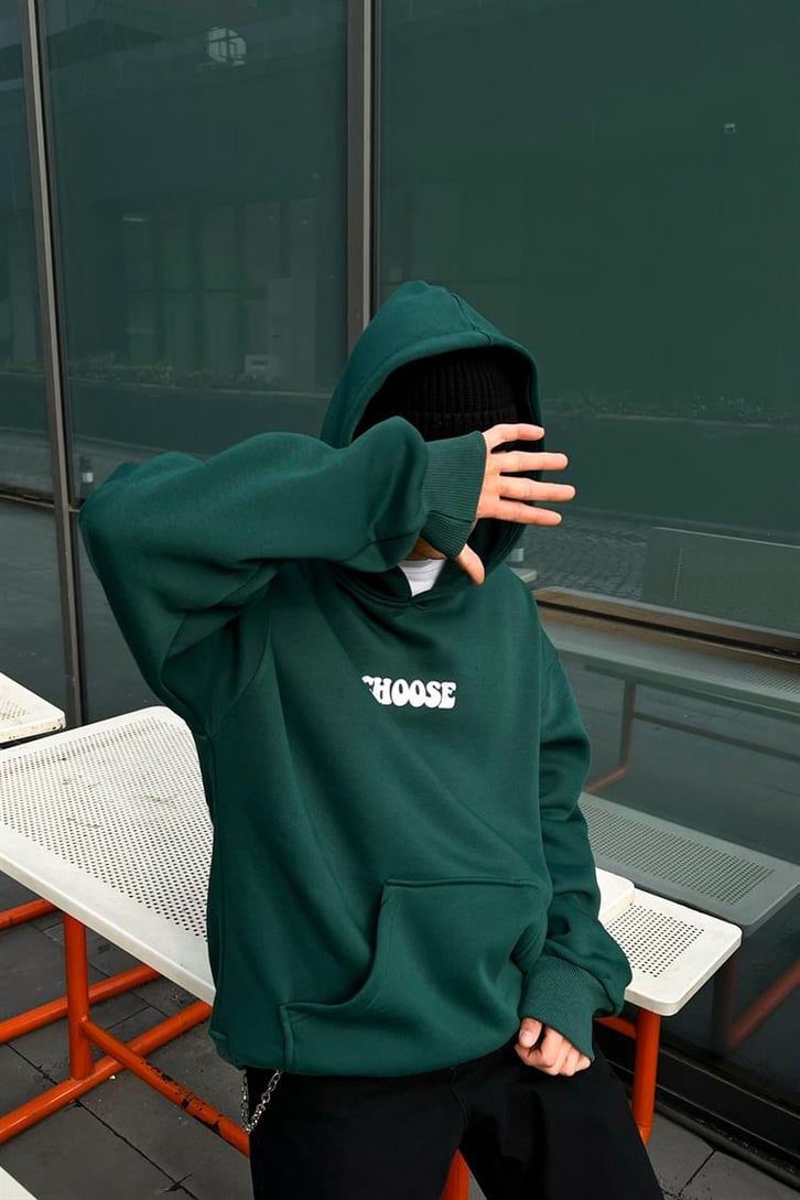 Choose Sırt Baskılı Yeşil Oversize Hoodie