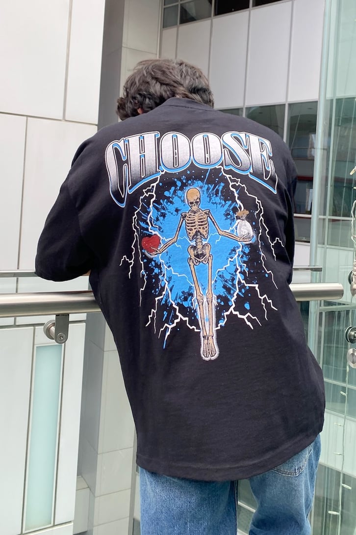 Chose Baskılı Siyah Oversize Tshirt