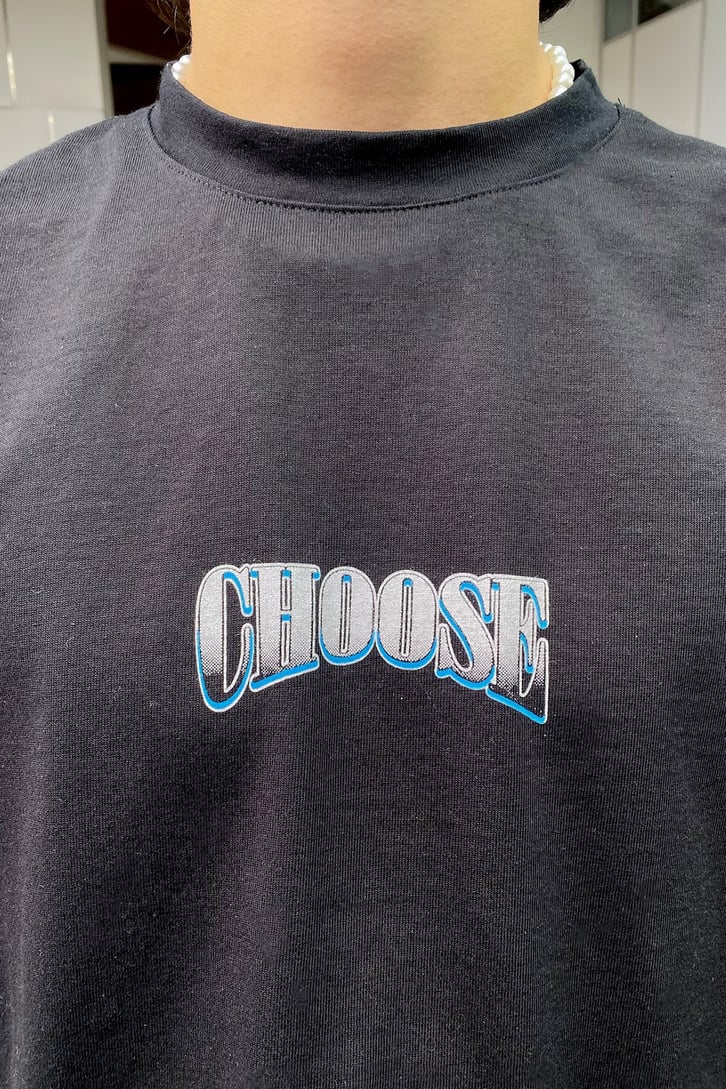 Chose Baskılı Siyah Oversize Tshirt