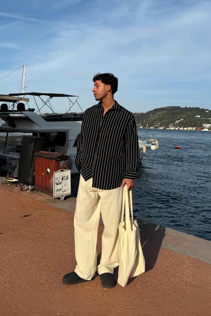 Çift Çizgili Oversize Gömlek