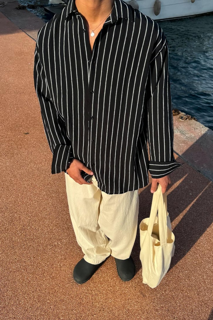 Çift Çizgili Oversize Gömlek