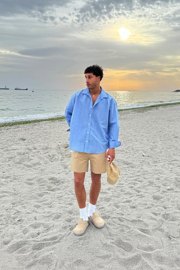 Çift Çizgili Oversize Uzun Kol Gömlek