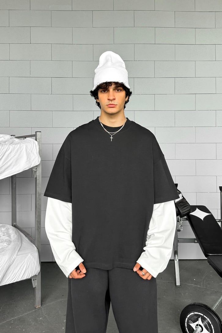 Çift Kollu Basic Oversize Long Sleeve Tişört