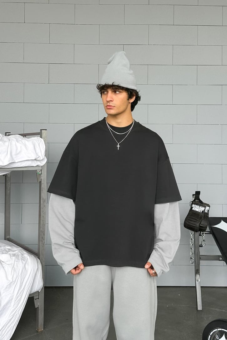 Çift Kollu Basic Oversize Long Sleeve Tişört