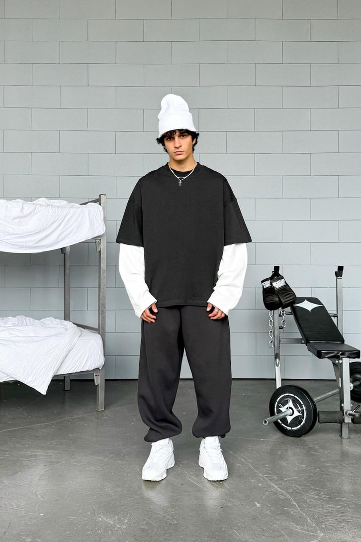 Çift Kollu Basic Oversize Long Sleeve Tişört