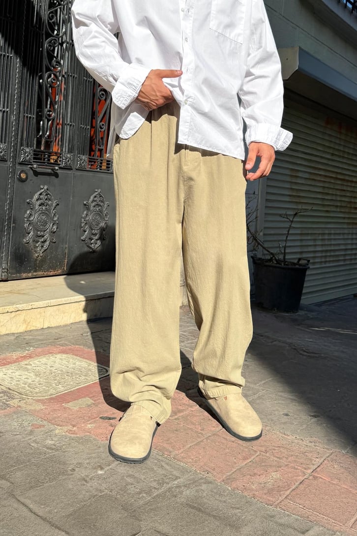 Çift Pileli Keten Pantolon