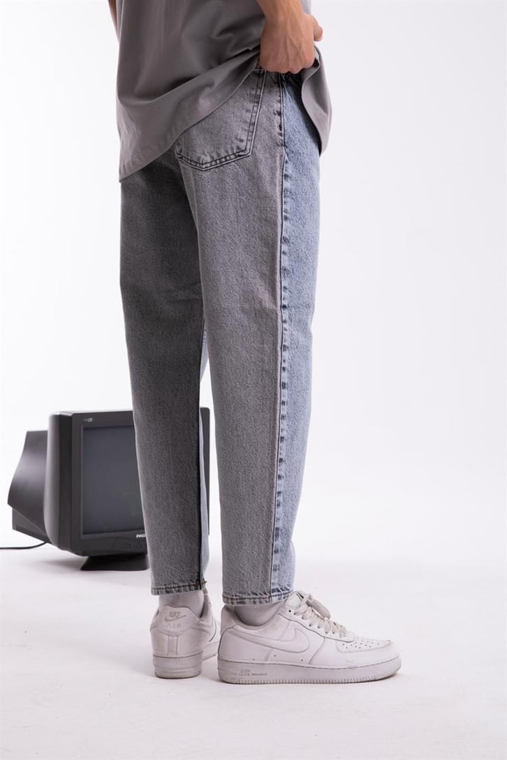 Çift Renkli Açık Mavi Mom Fit Jean