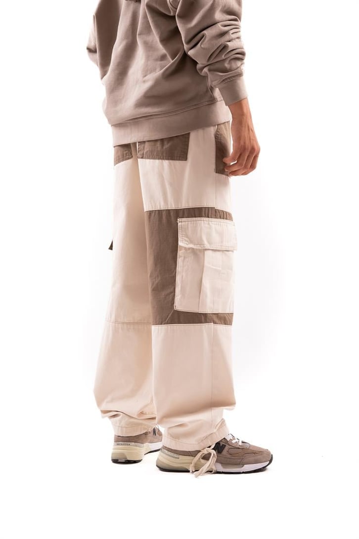 Çift Renkli Krem Kargo Baggy Pantolon