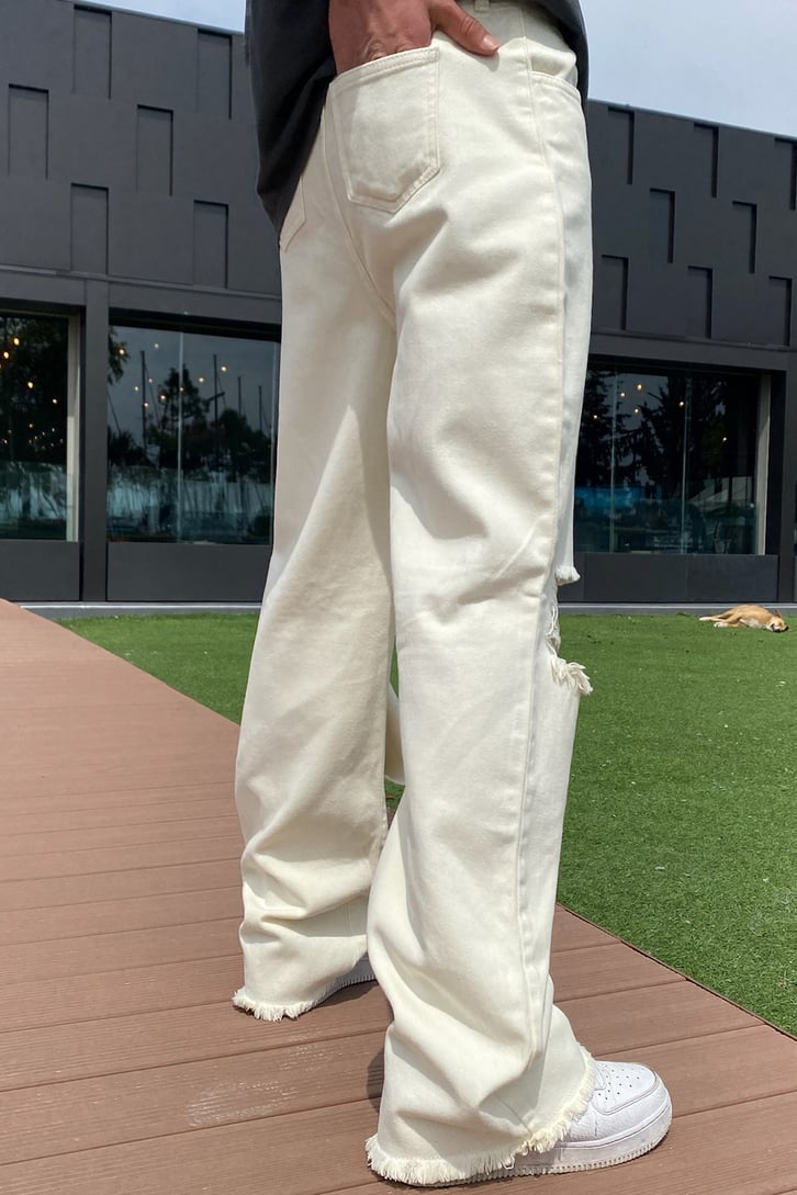 Çift Yırtık Detaylı Baggy Jean