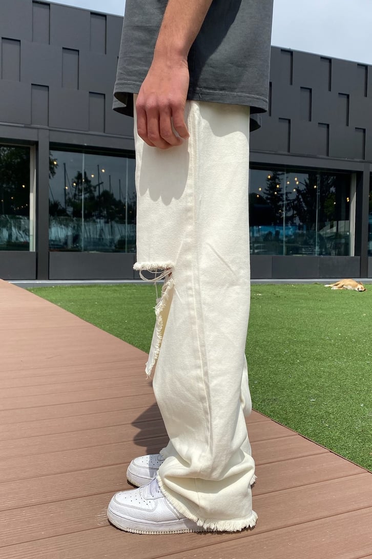 Çift Yırtık Detaylı Baggy Jean