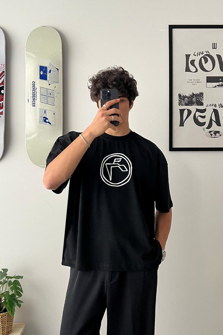 Circle Logo Baskılı Oversize Tişört