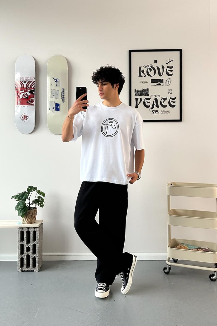 Circle Logo Baskılı Oversize Tişört