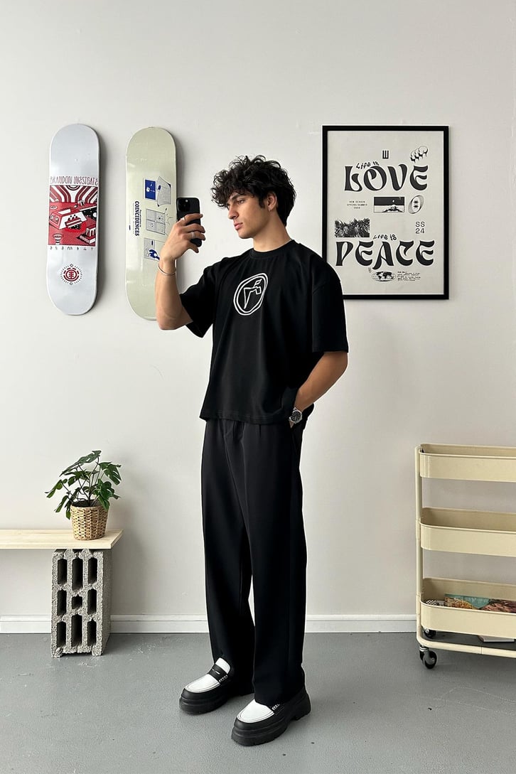 Circle Logo Baskılı Oversize Tişört