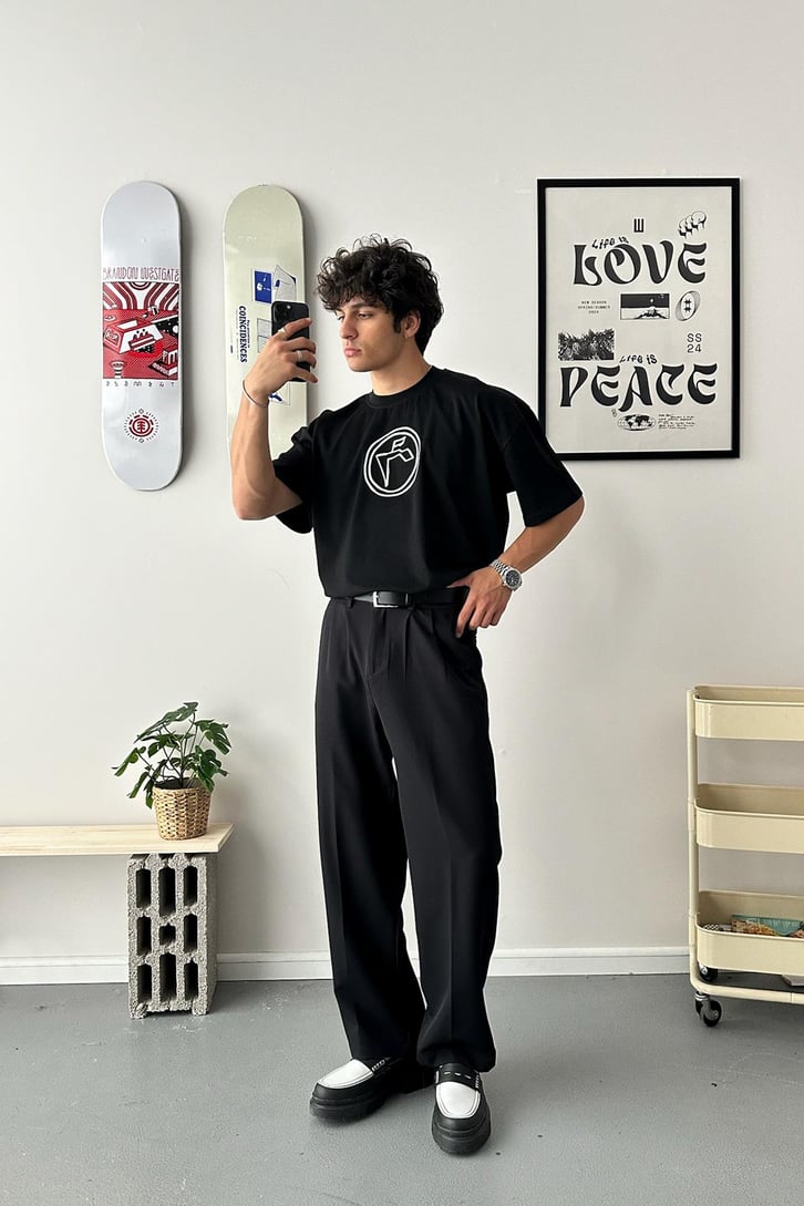 Circle Logo Baskılı Oversize Tişört