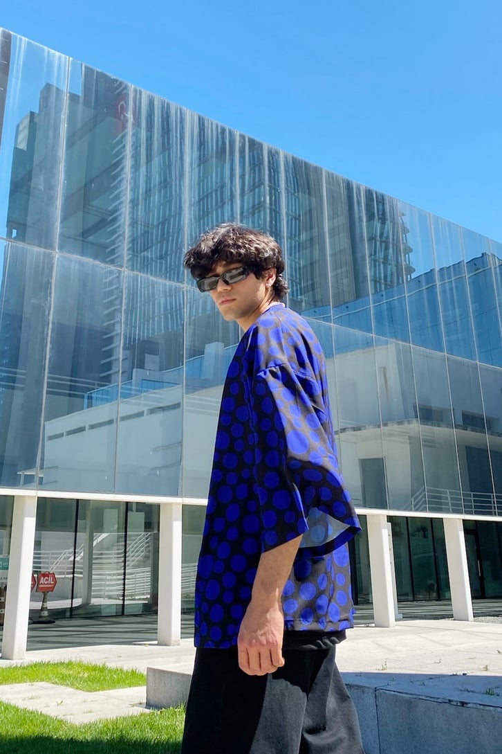 Circle Pattern Siyah Oversize Kimono