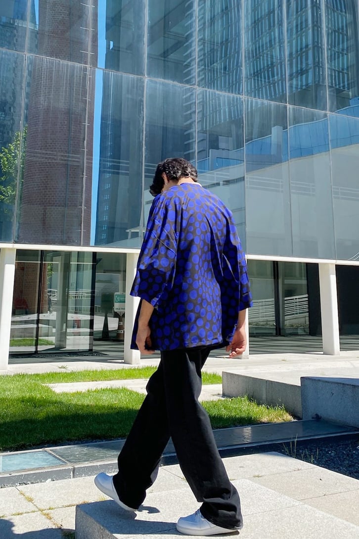 Circle Pattern Siyah Oversize Kimono