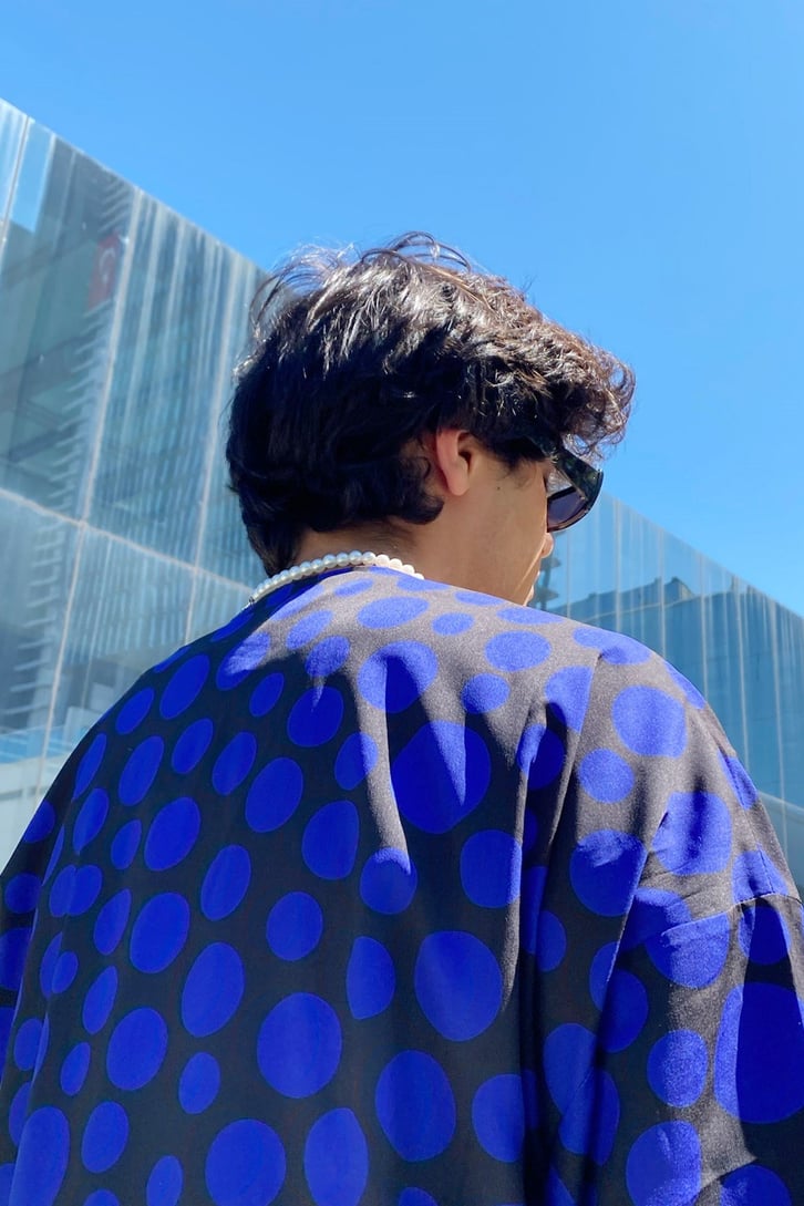 Circle Pattern Siyah Oversize Kimono