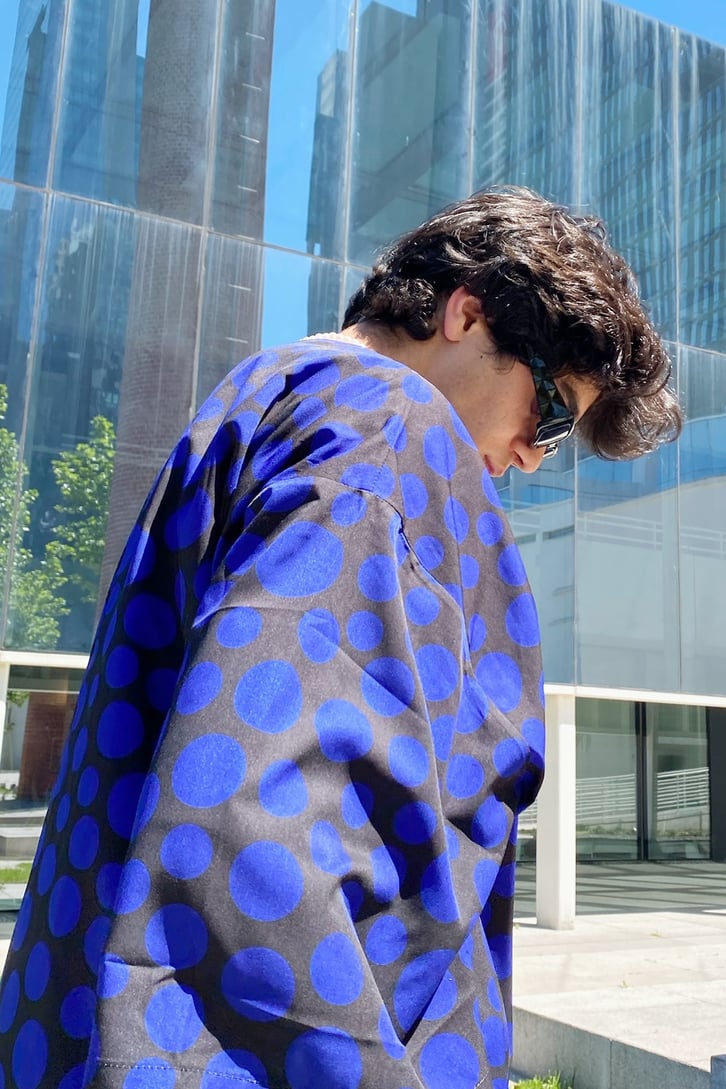 Circle Pattern Siyah Oversize Kimono