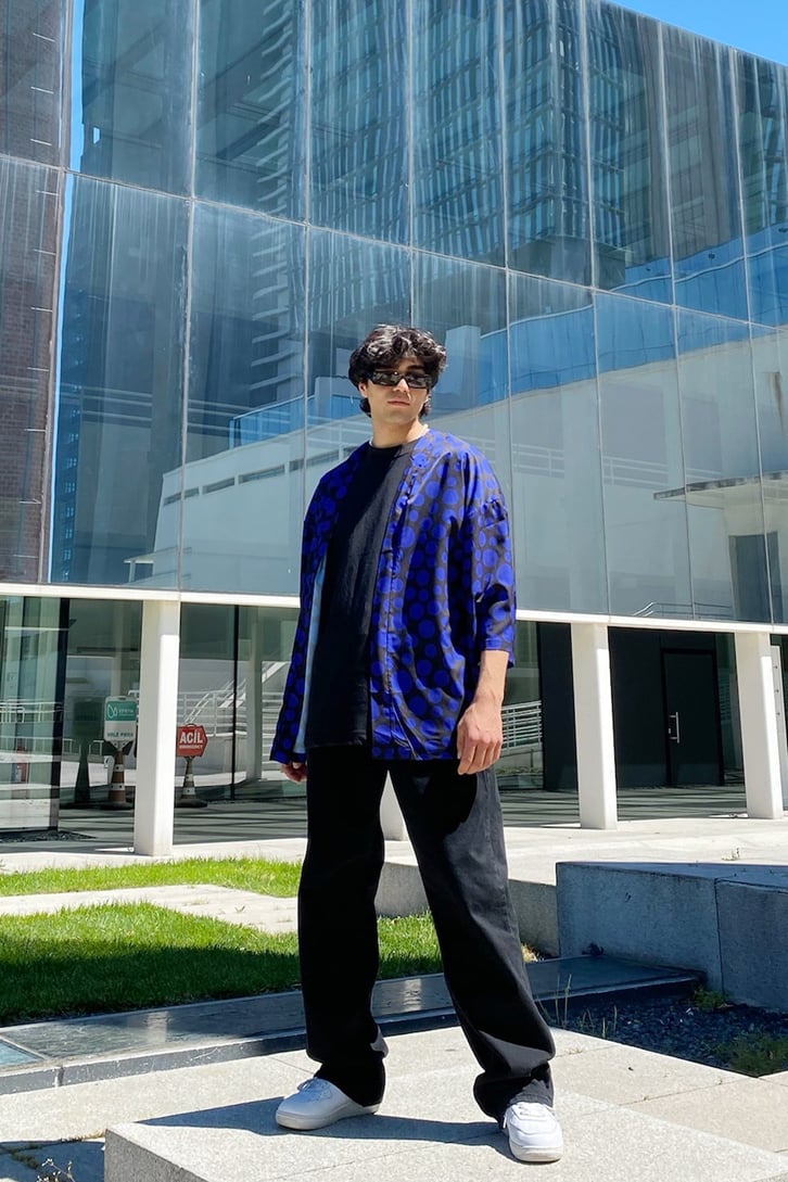 Circle Pattern Siyah Oversize Kimono