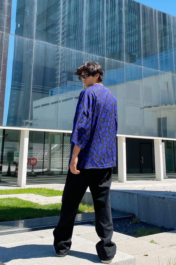 Circle Pattern Siyah Oversize Kimono