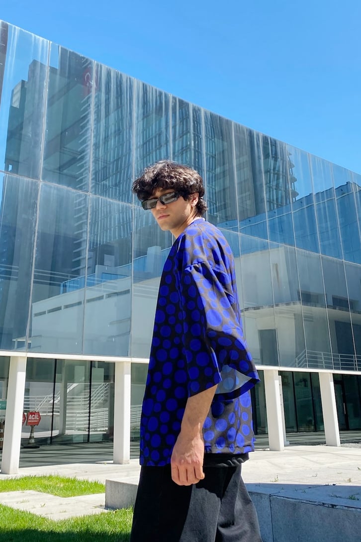 Circle Pattern Siyah Oversize Kimono