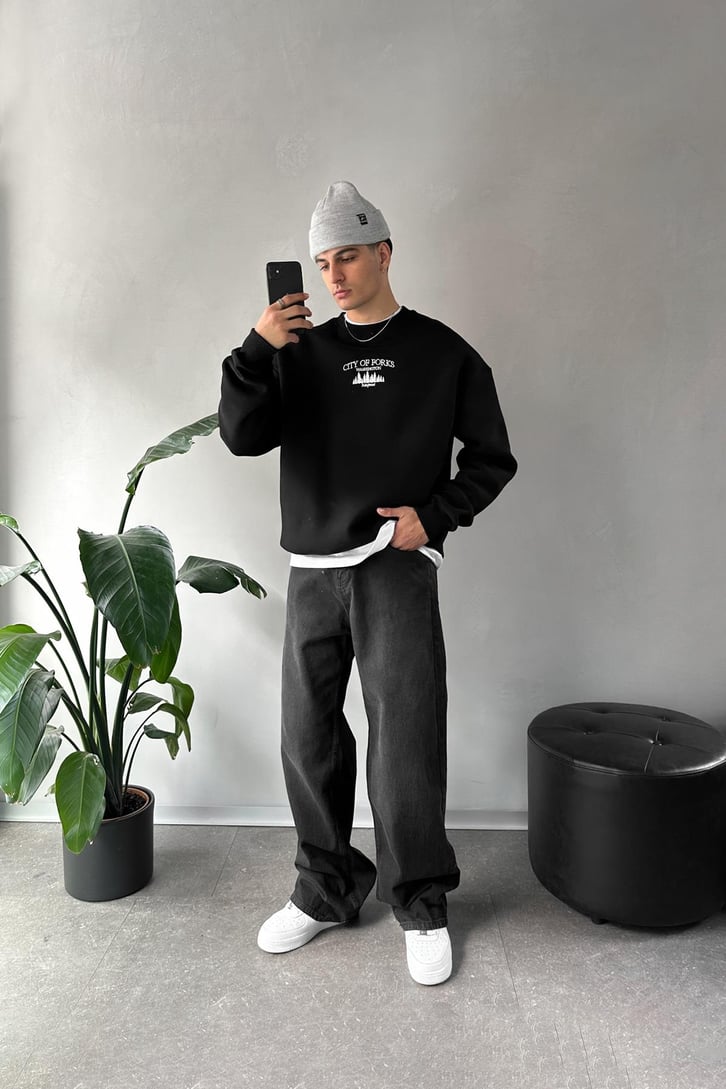 City Of Forks Nakışlı Bisiklet Yaka Sweatshirt