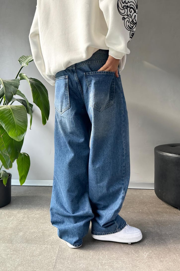 Çizgi Taşlamalı Baggy Jean