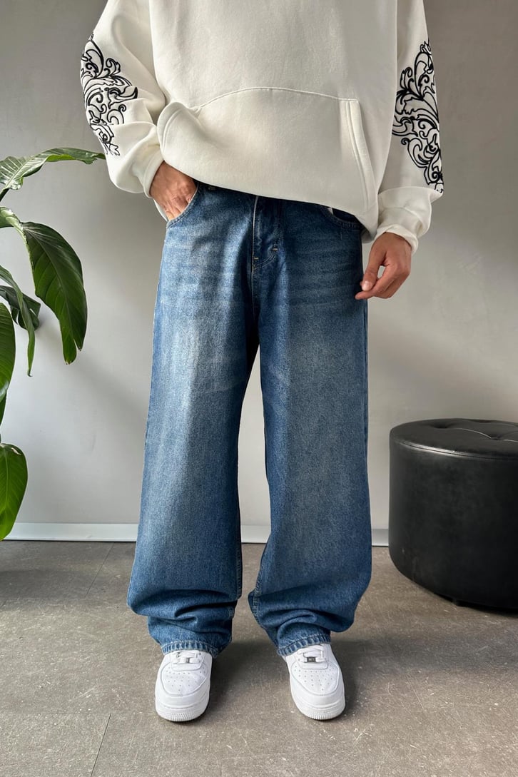 Çizgi Taşlamalı Baggy Jean