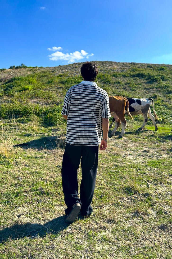 Çizgili Ajurlu Oversize Gömlek