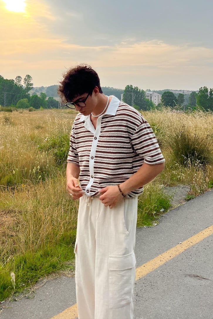 Çizgili Ajurlu Oversize Gömlek