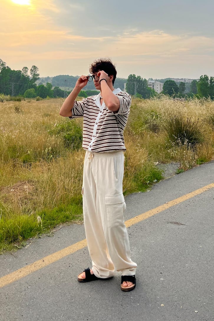Çizgili Ajurlu Oversize Gömlek