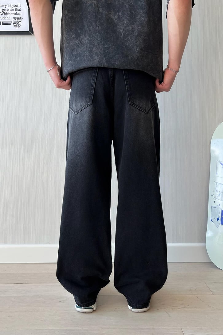 Çizgili Antrasit Baggy Jean