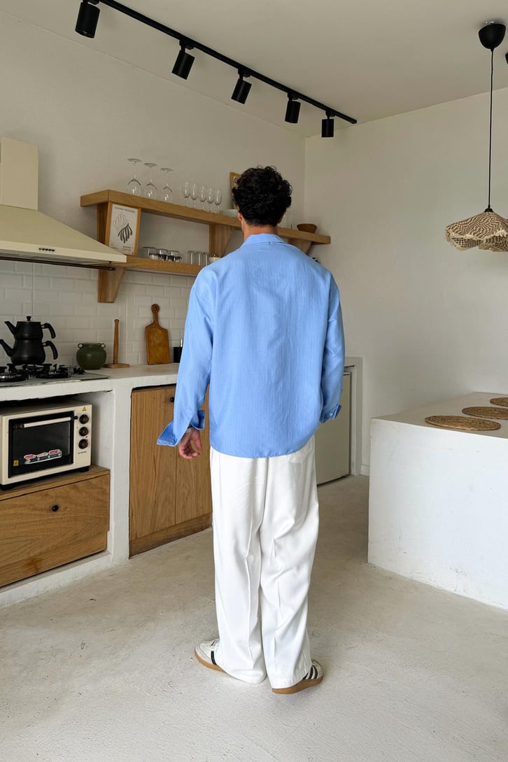 Çizgili Apaş Yaka Oversize Gömlek