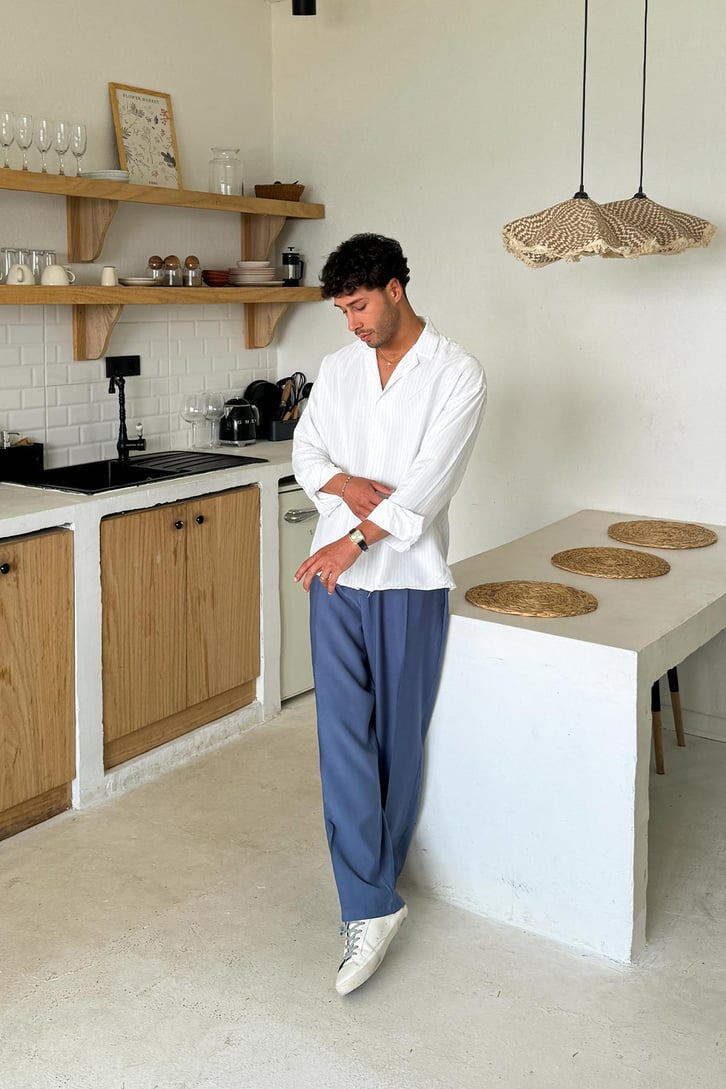 Çizgili Apaş Yaka Oversize Gömlek