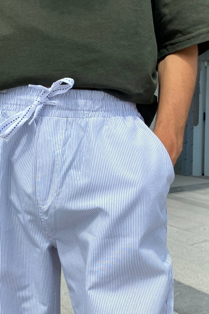 Çizgili Bel Bağcıklı Jogger Pantolon