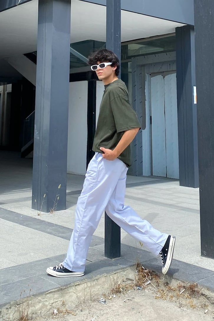 Çizgili Bel Bağcıklı Jogger Pantolon