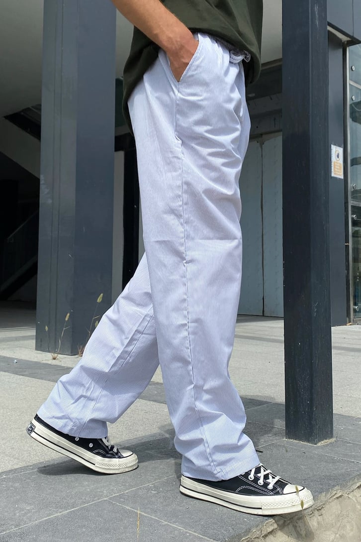 Çizgili Bel Bağcıklı Jogger Pantolon