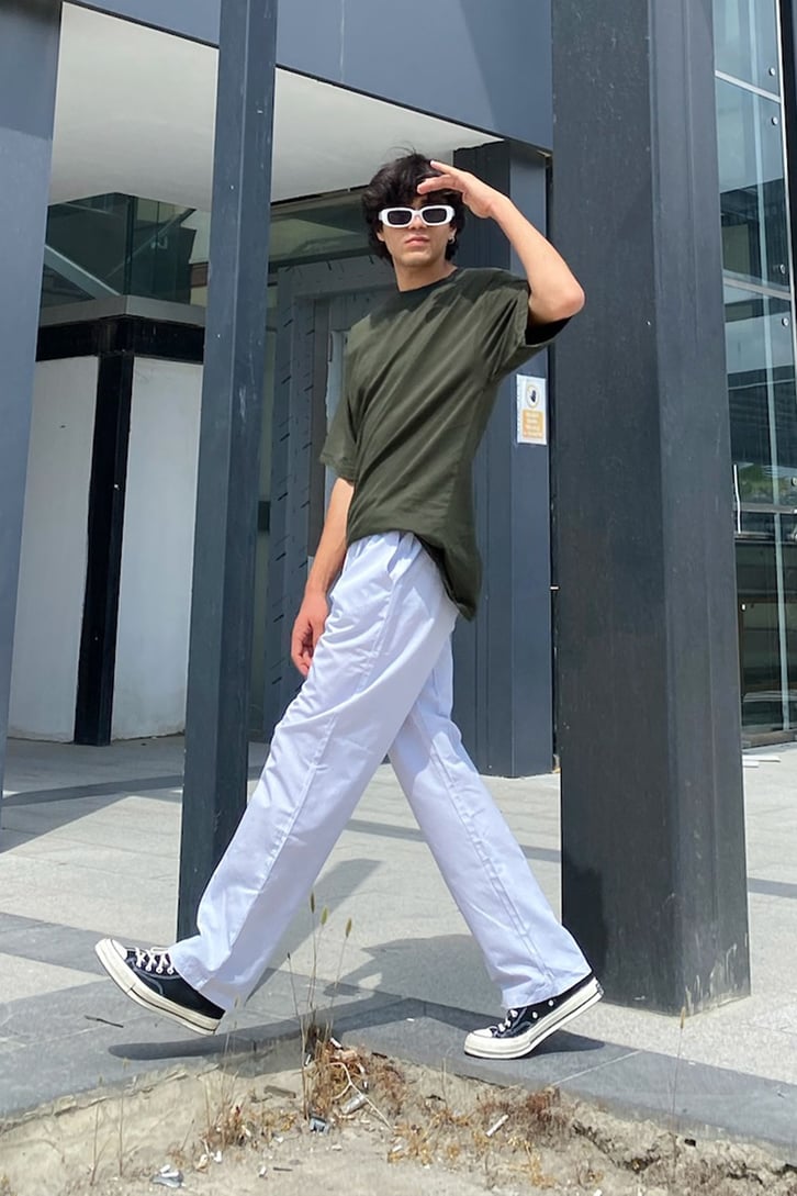 Çizgili Bel Bağcıklı Jogger Pantolon