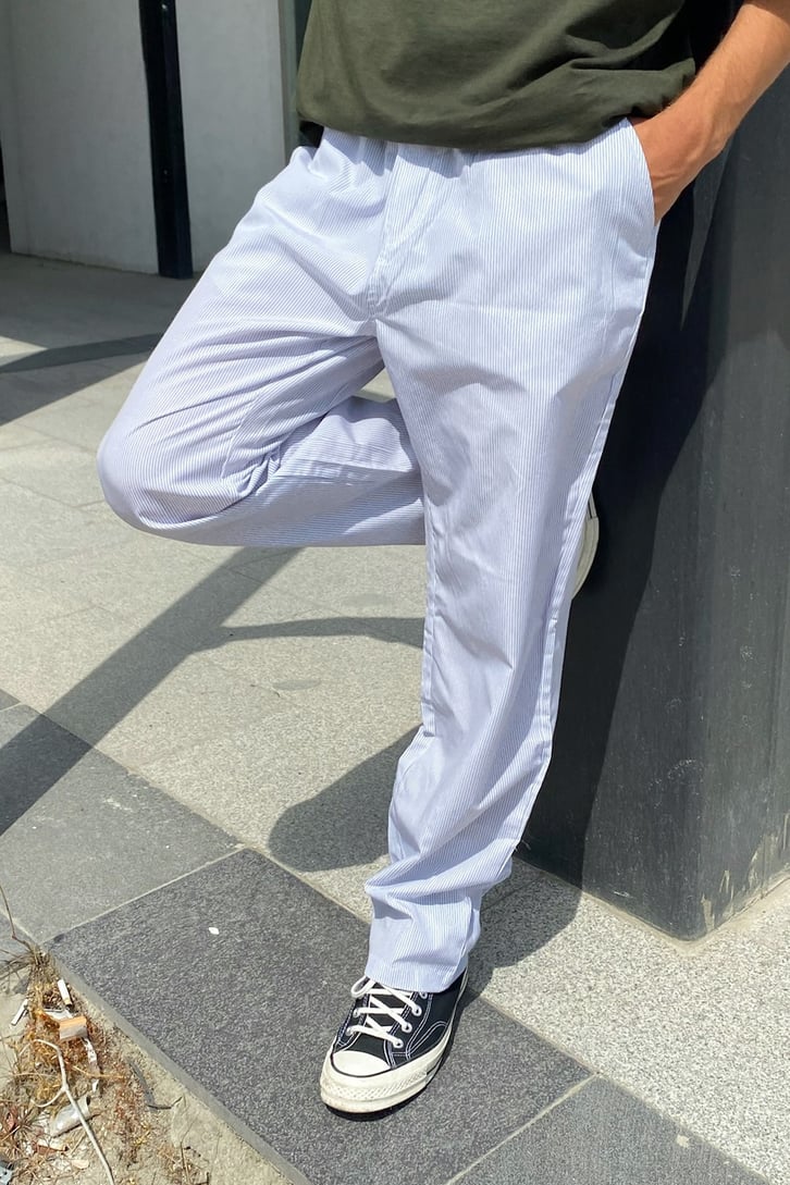 Çizgili Bel Bağcıklı Jogger Pantolon