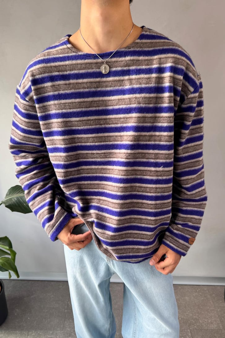 Çizgili Bisiklet Yaka Oversize Sweatshirt